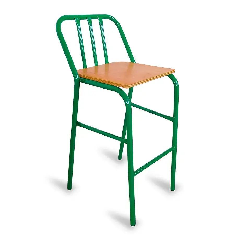 banco nisso verde respaldo tubular aciento de madera lado.webp