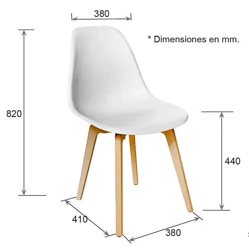 Silla para restaurante modelo Delis estilo Minimalista blanco Moblibar Moderno medidas.webp